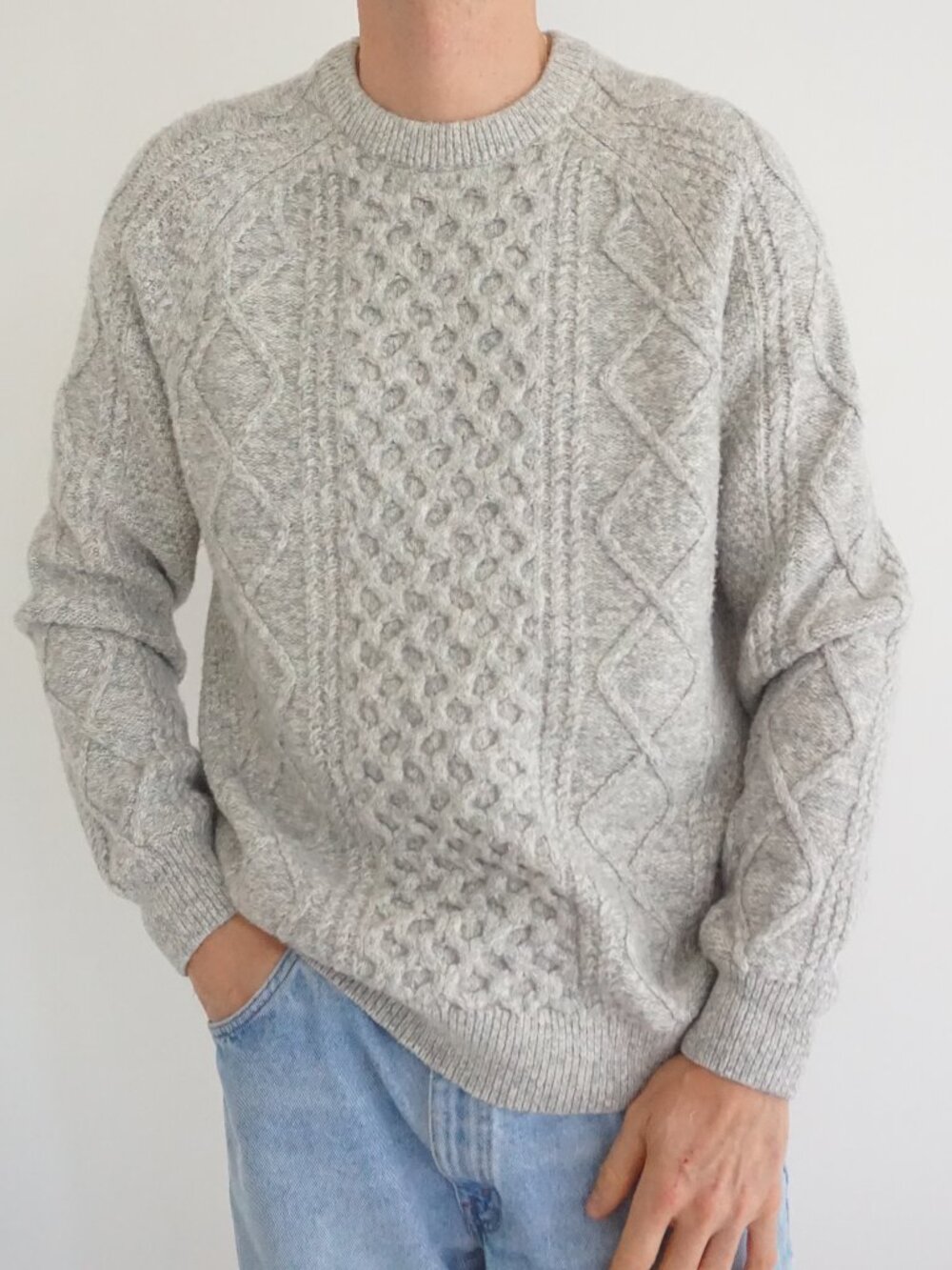 WindRiver Grey Cable Knit Aran Fisherman Irish Nordic Classic Heritage Sweater M